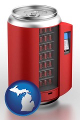 michigan map icon and a stylized vending machine