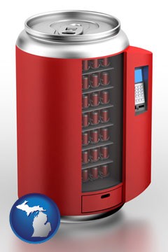 a stylized vending machine - with Michigan icon